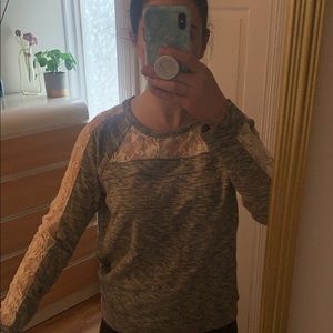 Grey and lace crewneck